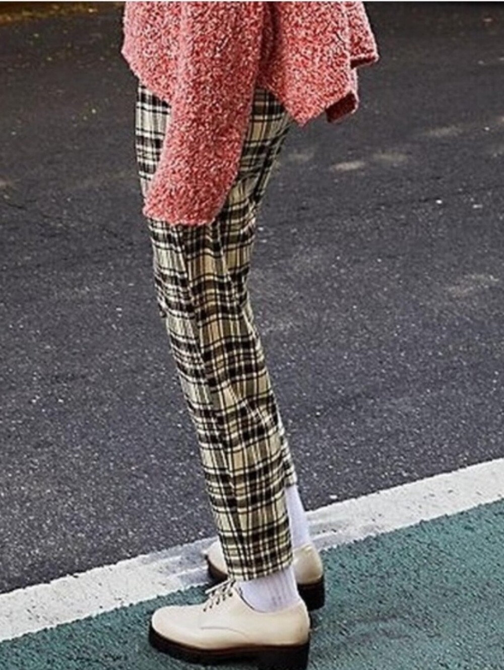 Free People Black & Cream Plaid Straight-Leg Pants
